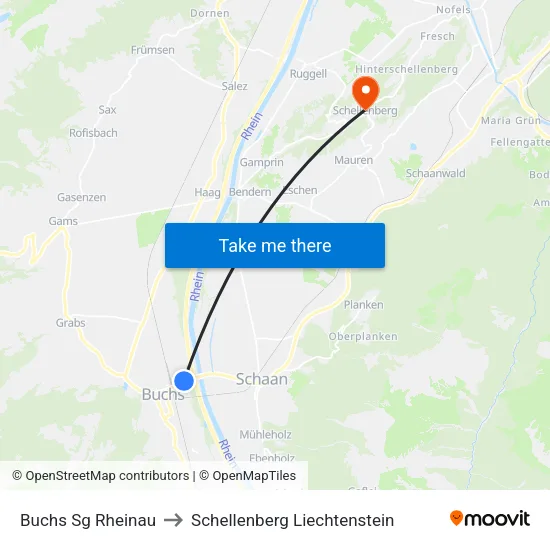 Buchs Sg Rheinau to Schellenberg Liechtenstein map