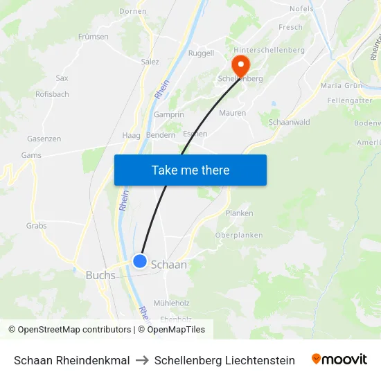 Schaan Rheindenkmal to Schellenberg Liechtenstein map
