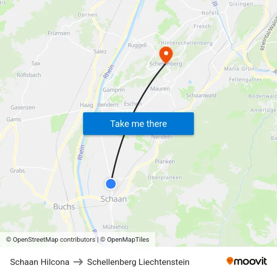 Schaan Hilcona to Schellenberg Liechtenstein map