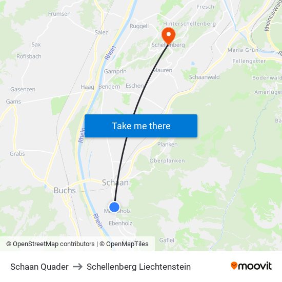 Schaan Quader to Schellenberg Liechtenstein map