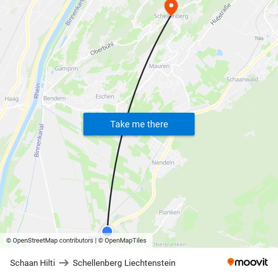 Schaan Hilti to Schellenberg Liechtenstein map
