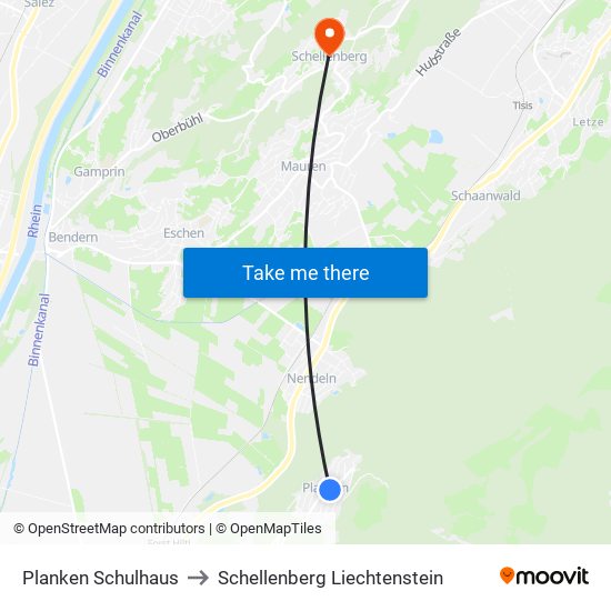 Planken Schulhaus to Schellenberg Liechtenstein map