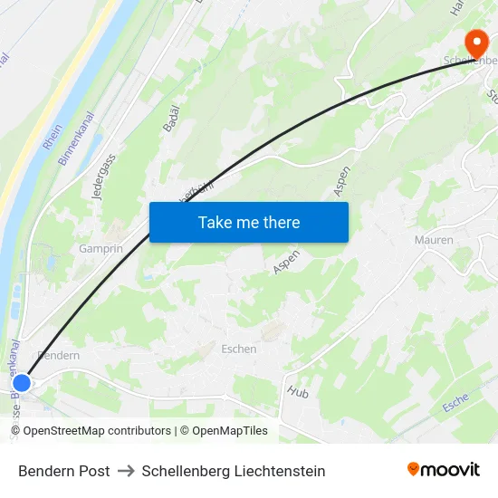 Bendern Post to Schellenberg Liechtenstein map