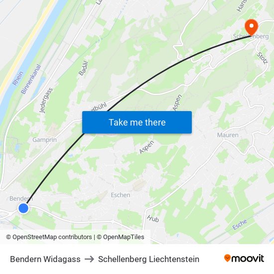 Bendern Widagass to Schellenberg Liechtenstein map