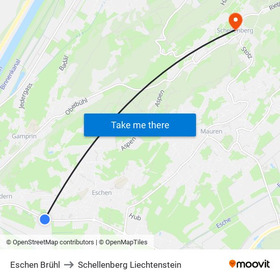 Eschen Brühl to Schellenberg Liechtenstein map