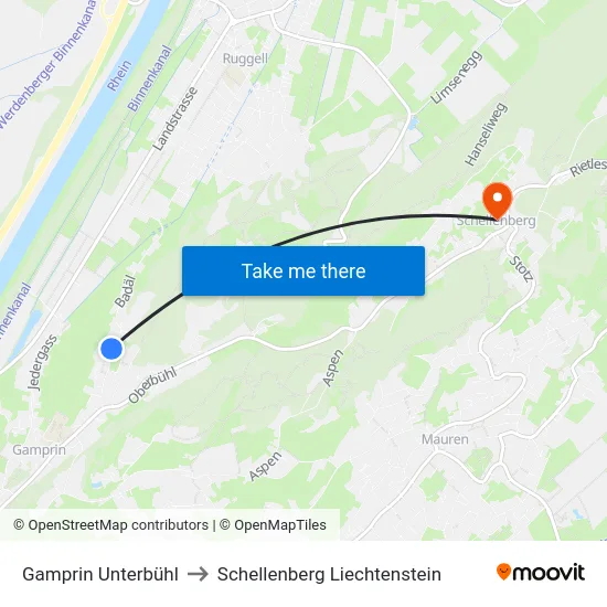 Gamprin Unterbühl to Schellenberg Liechtenstein map
