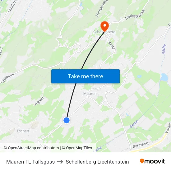 Mauren FL Fallsgass to Schellenberg Liechtenstein map