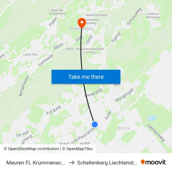 Mauren FL Krummenacker to Schellenberg Liechtenstein map