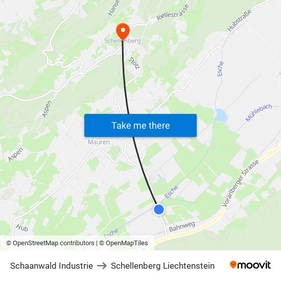 Schaanwald Industrie to Schellenberg Liechtenstein map