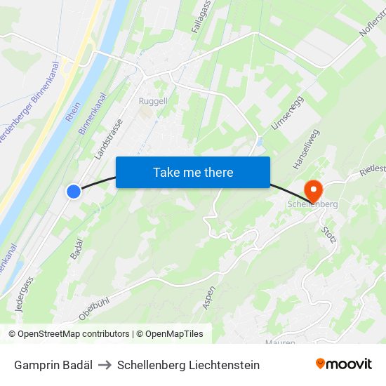 Gamprin Badäl to Schellenberg Liechtenstein map