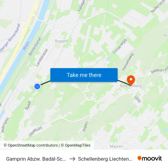 Gamprin Abzw. Badäl-Schlatt to Schellenberg Liechtenstein map