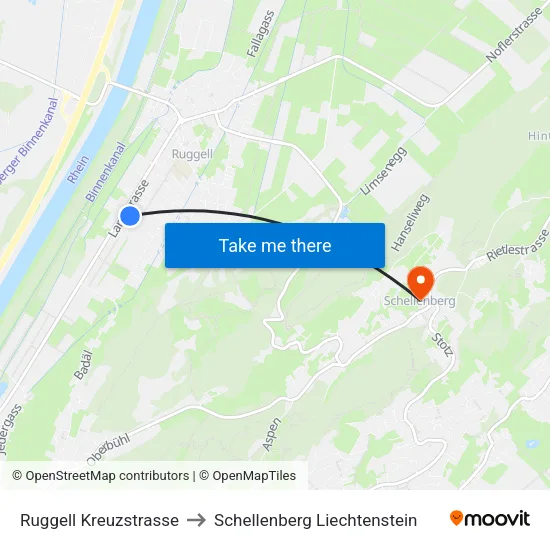 Ruggell Kreuzstrasse to Schellenberg Liechtenstein map