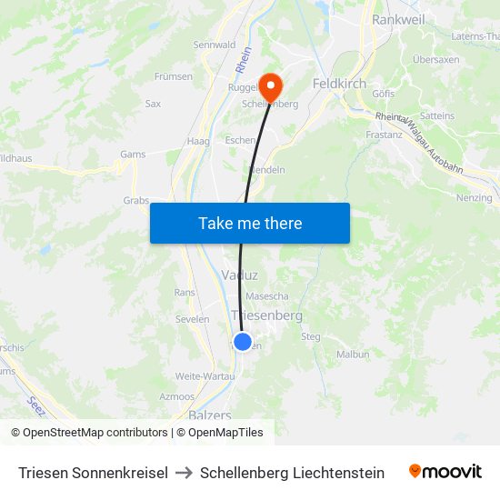 Triesen Sonnenkreisel to Schellenberg Liechtenstein map