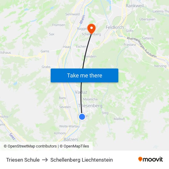 Triesen Schule to Schellenberg Liechtenstein map