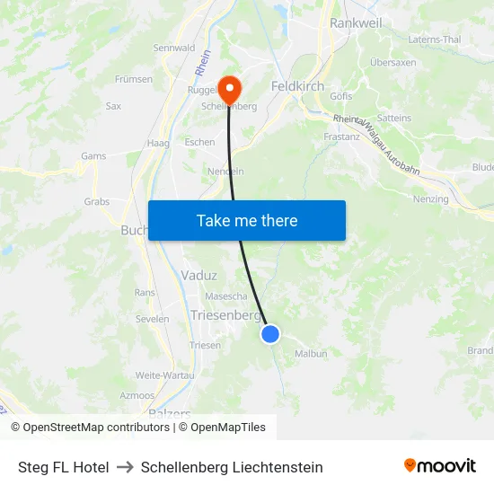 Steg FL Hotel to Schellenberg Liechtenstein map
