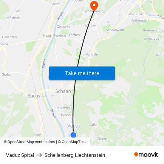 Vaduz Spital to Schellenberg Liechtenstein map
