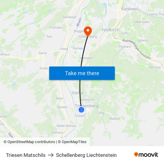 Triesen Matschils to Schellenberg Liechtenstein map