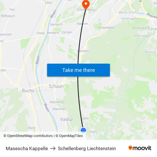 Masescha Kappelle to Schellenberg Liechtenstein map