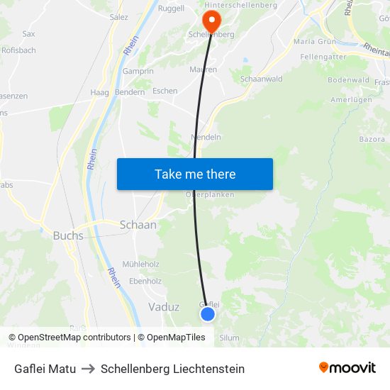 Gaflei Matu to Schellenberg Liechtenstein map