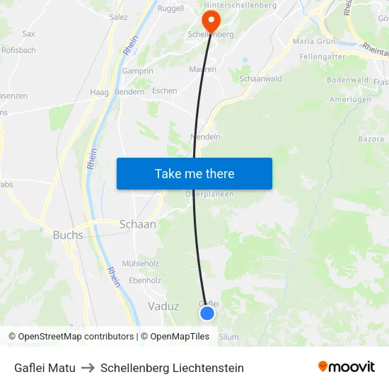 Gaflei Matu to Schellenberg Liechtenstein map