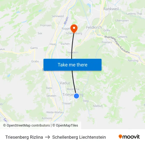 Triesenberg Rizlina to Schellenberg Liechtenstein map