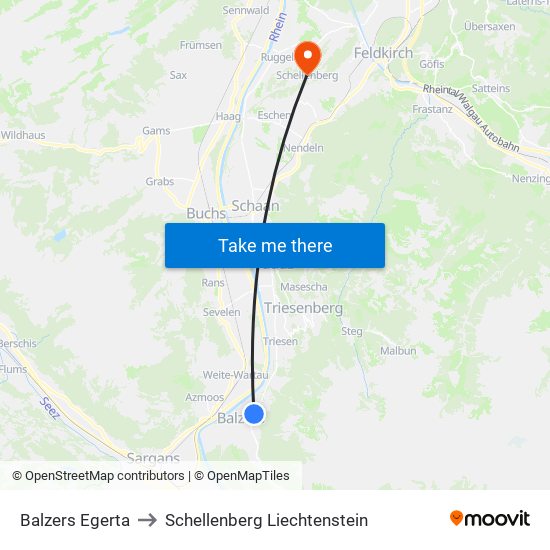 Balzers Egerta to Schellenberg Liechtenstein map