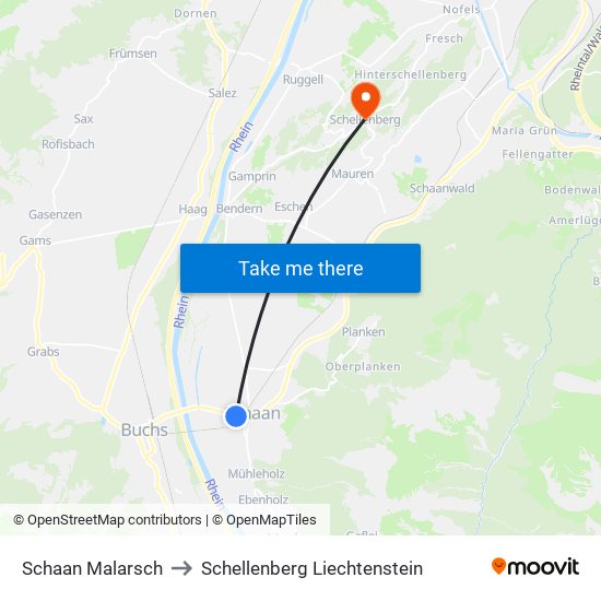 Schaan Malarsch to Schellenberg Liechtenstein map