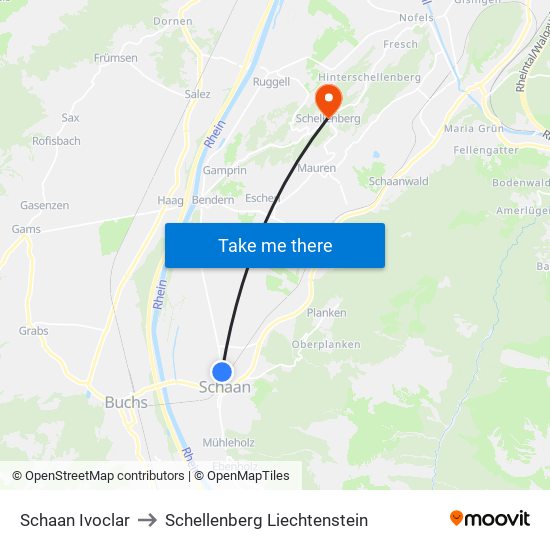 Schaan Ivoclar to Schellenberg Liechtenstein map