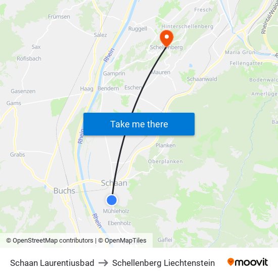 Schaan Laurentiusbad to Schellenberg Liechtenstein map