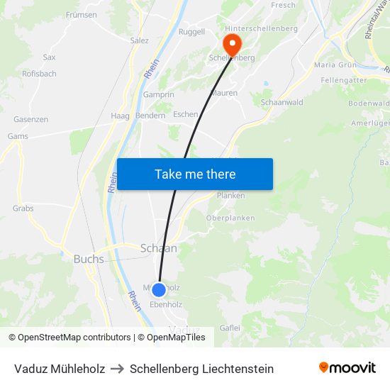 Vaduz Mühleholz to Schellenberg Liechtenstein map