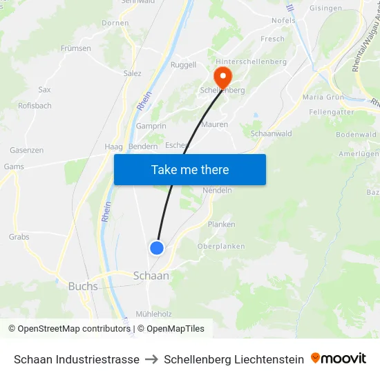 Schaan Industriestrasse to Schellenberg Liechtenstein map