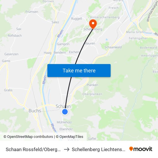 Schaan Rossfeld/Obergass to Schellenberg Liechtenstein map