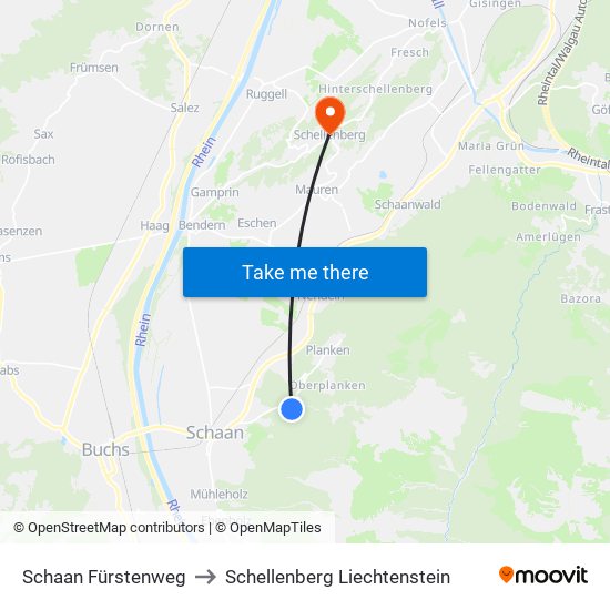 Schaan Fürstenweg to Schellenberg Liechtenstein map