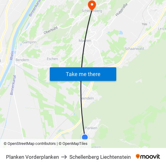 Planken Vorderplanken to Schellenberg Liechtenstein map