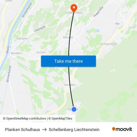 Planken Schulhaus to Schellenberg Liechtenstein map