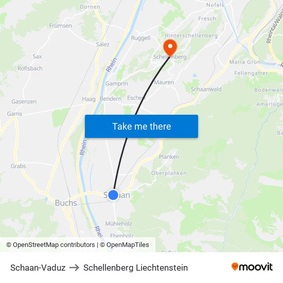Schaan-Vaduz to Schellenberg Liechtenstein map