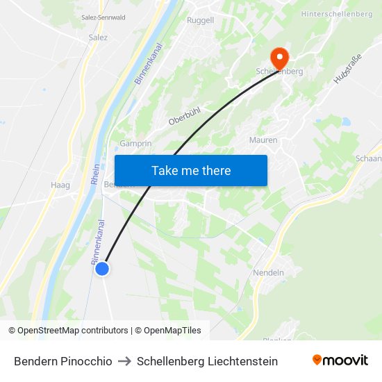 Bendern Pinocchio to Schellenberg Liechtenstein map