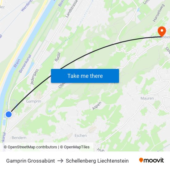 Gamprin Grossabünt to Schellenberg Liechtenstein map