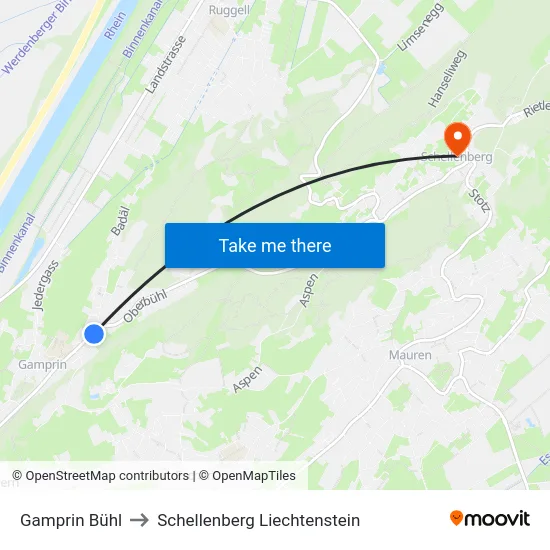 Gamprin Bühl to Schellenberg Liechtenstein map