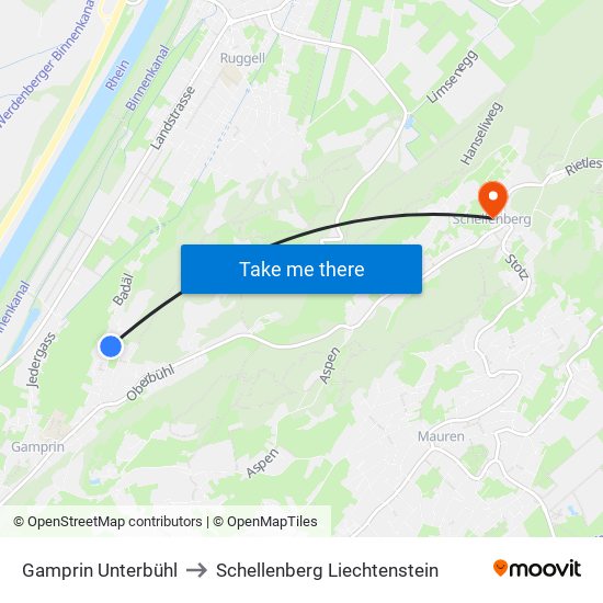 Gamprin Unterbühl to Schellenberg Liechtenstein map