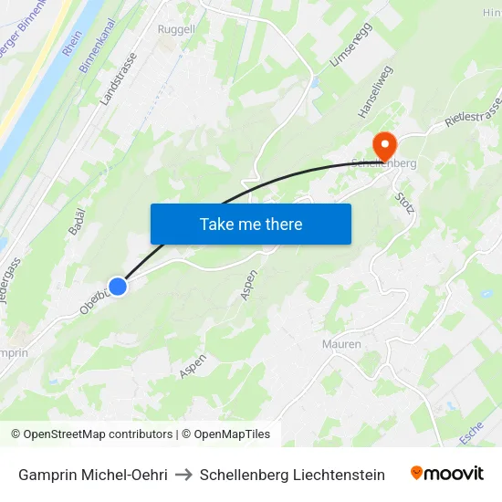 Gamprin Michel-Oehri to Schellenberg Liechtenstein map