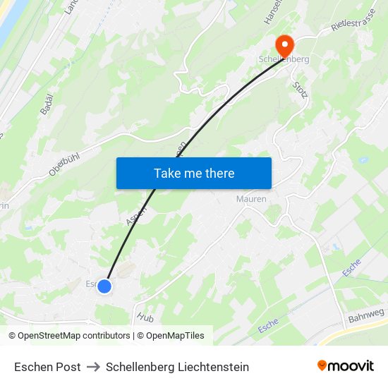 Eschen Post to Schellenberg Liechtenstein map