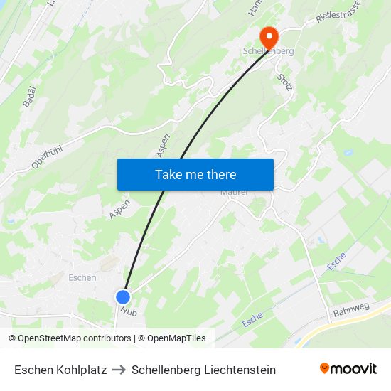 Eschen Kohlplatz to Schellenberg Liechtenstein map