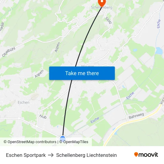 Eschen Sportpark to Schellenberg Liechtenstein map