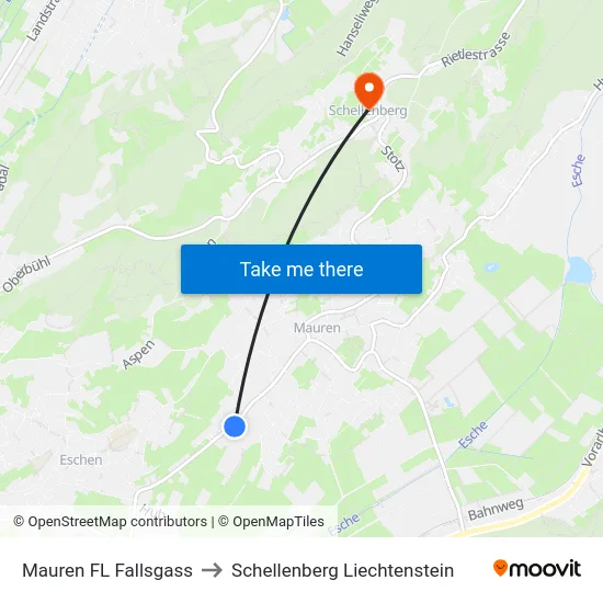 Mauren FL Fallsgass to Schellenberg Liechtenstein map