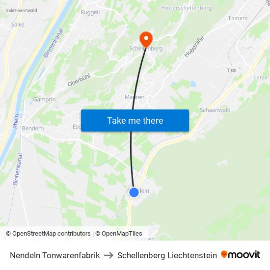 Nendeln Tonwarenfabrik to Schellenberg Liechtenstein map