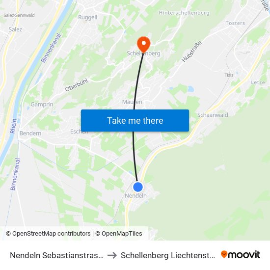 Nendeln Sebastianstrasse to Schellenberg Liechtenstein map
