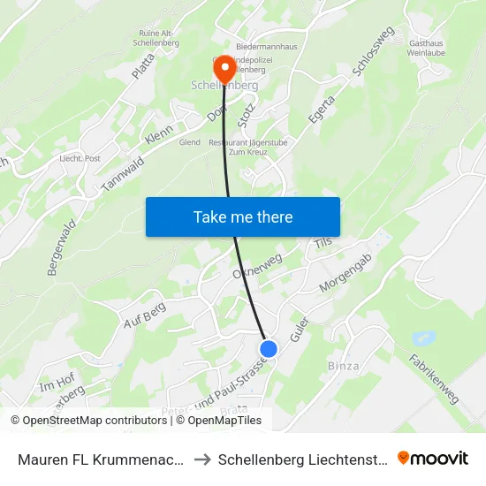 Mauren FL Krummenacker to Schellenberg Liechtenstein map