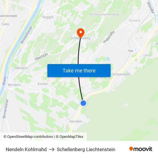 Nendeln Kohlmahd to Schellenberg Liechtenstein map