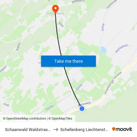 Schaanwald Waldstrasse to Schellenberg Liechtenstein map